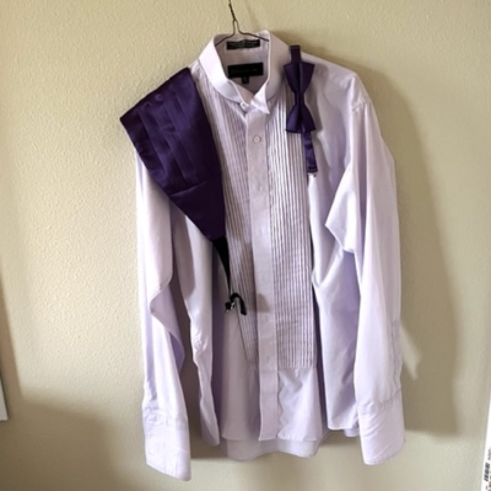 Lavender Tuxedo Shirt with bow tie and cummerbund